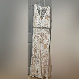 Luxxel White and Cream Lace Wedding Dress